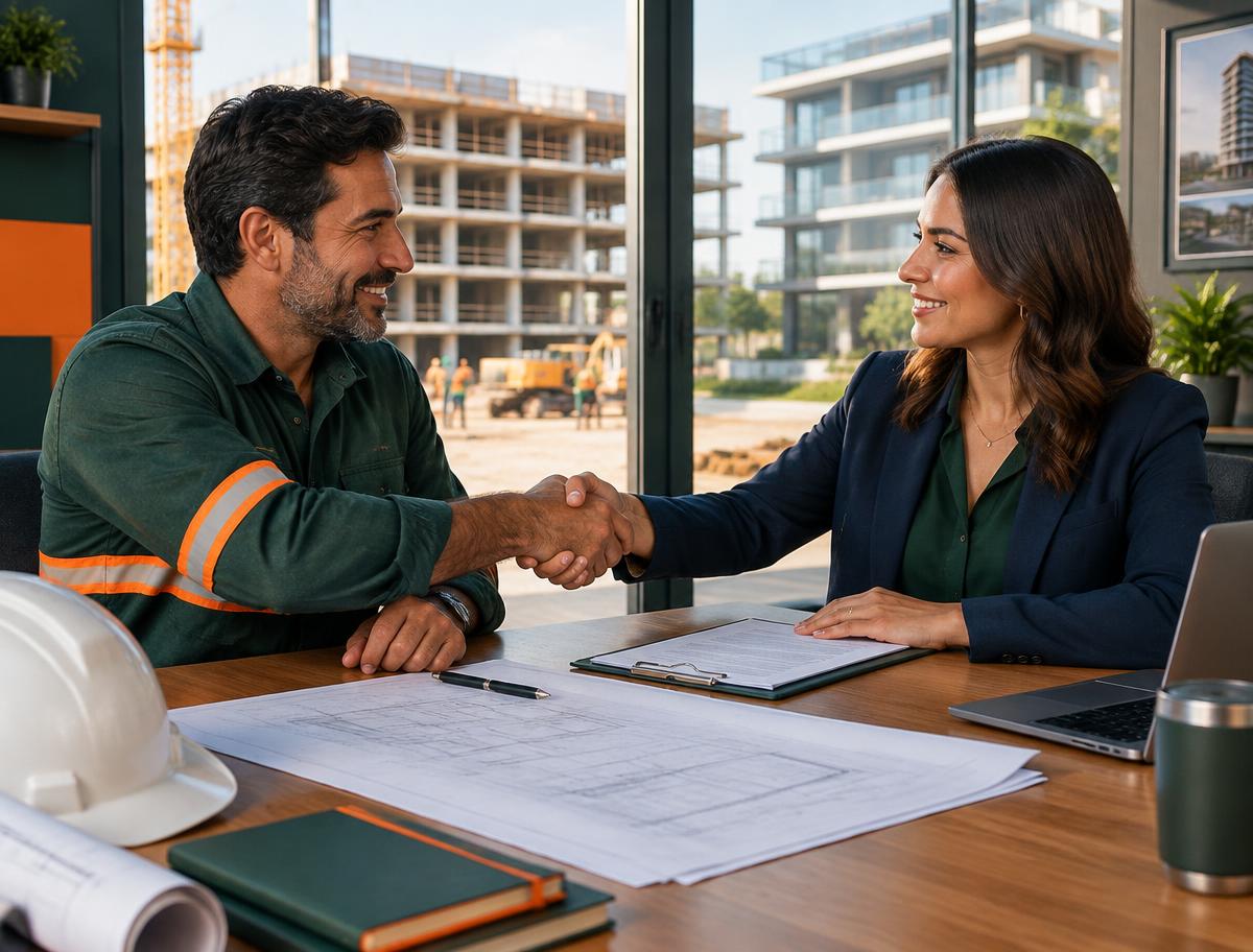 Profissionais formalizando um contrato de construção